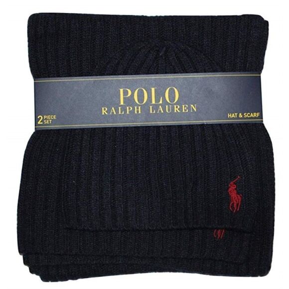 Polo Ralph Lauren Men's Navy 2 Piece Set Hat & Scarf Lambswool Blend One… - Picture 2 of 6